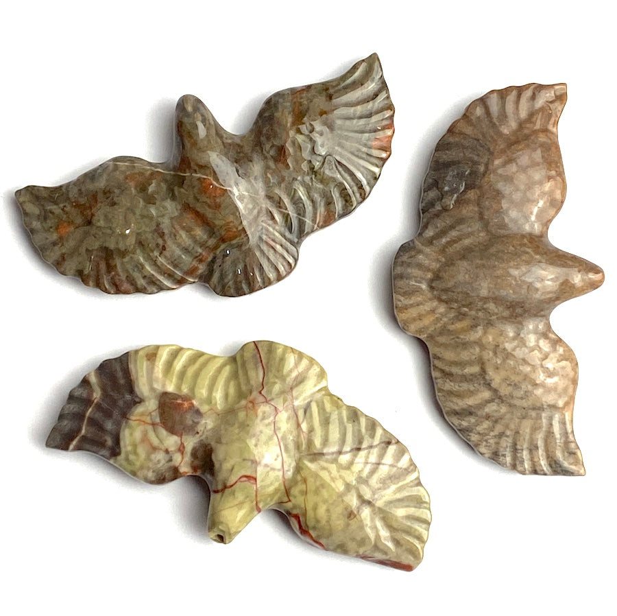 Three Stone Hawks, Polished Ocean Jasper in Earth Tones, 2 Three Stone Hawks, Polished Ocean Jasper in Earth Tones, 2