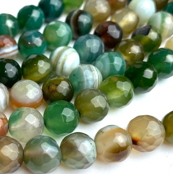 Green Agate Bead Mix, 8mm Faceted Grade A High Shine 5/16" Approx. 45 Beads  #LP-93