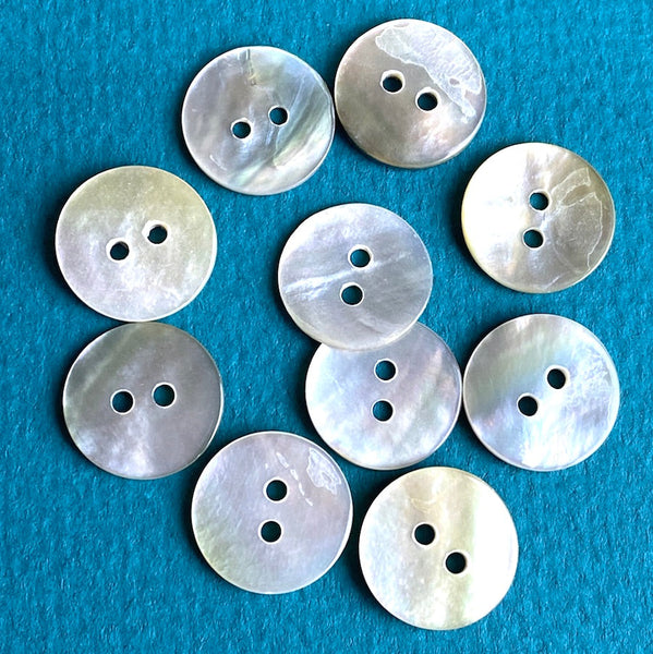 Moonrise Mother of Pearl Shell, 1/2" Iridescent 2-Hole Button 13mm. Pack of TWELVE   #KB-802