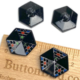 Four Black Glass Vintage Hexagon Buttons 7/8"   #MV-15