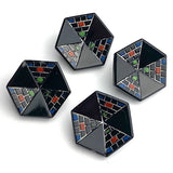 Four Black Glass Vintage Hexagon Buttons 7/8"   #MV-15