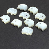 Elephant Beads, Tiny White Shell, 7/16" Pack of TEN 11mm Elephants, MOP #LP-94