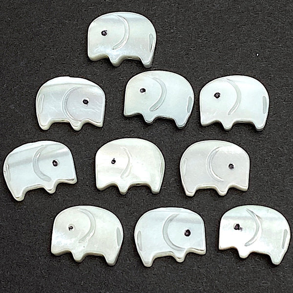 Elephant Beads, Tiny White Shell, 7/16" Pack of TEN 11mm Elephants, MOP #LP-94