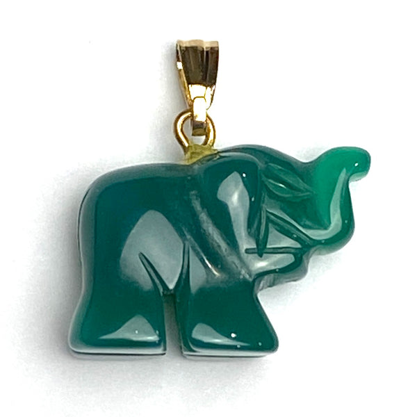 Green Elephant Pendant, Jasper Gemstone, 7/8" / 22mm,  #LP-95