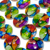 Green Psychedelic 'Stained Glass' Abstract Shell, 9/16" Colorful 14mm 2-Hole Button, Pack of 20 # LP-98