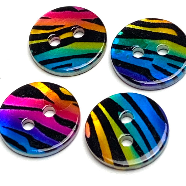 Psychedelic Zebra Abstract Shell, 9/16" Colorful 14mm 2-Hole Button, Pack of 20, # LP-99