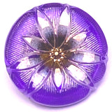 SALE, Purple/Gold/Silver Sparkle Lotus Button, Czech Glass 18mm / 3/4"  Shank Back #CZ-163-B