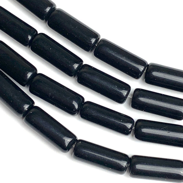 SALE Black Obsidian Cylinder Tube Beads, Natural Rich Black, 15mm x 6mm, almost 5/8" Pack of 24  #LP-30