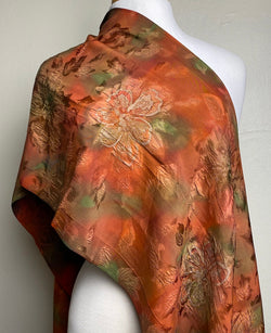 Coppers/Browns /Olive Ombre Matelasse Vintage Kimono Silk Piece 14" x 76" #7230