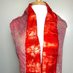 Half-Shibori, Half Red/Orange Tie-Dye, Vintage Kimono Silk Pieced Piece, from Japan, 14" x 78"  Item #120