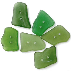 Green Sea Glass Buttons, SIX Real Beach Glass, 7/8"-1"   #BCH-6