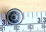 Tiny Gray and White Sunrays Button 1/2" #SWC-14