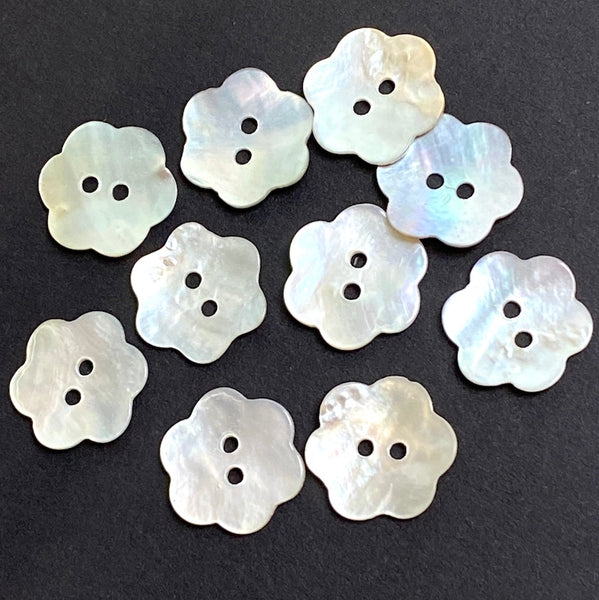 Re-Stocked, Flower-Shaped Moonrise Mother of Pearl Shell 5/8", Pack of TEN Buttons. 15mm   #LP-21