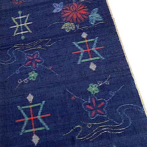Indigo/Navy Blue Tribal Ikat Vintage Kimono Silk TSUMUGI from Japan By the Yard #395