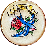 Running Low, Blue Bird / Red Rose / Love. Clear Shine Domed Shank Back Button 1"  #SK-A26