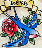 Running Low, Blue Bird / Red Rose / Love. Clear Shine Domed Shank Back Button 1"  #SK-A26