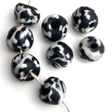 SALE, Black/White Recycled Glass, Little Zebra Lumpies, Beads from Africa, 12-14mm, Pack of FOUR #L269
