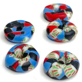 Recycled Rustic African Glass "Donut" Beads, Blue/Black/Red 14mm,  #L706