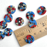 Recycled Rustic African Glass "Donut" Beads, Blue/Black/Red 14mm,  #L706