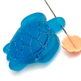 Blue Recycled Glass Sea Turtle Charm/Pendant, 1.25" x 1"  # L663