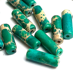 SALE,  Green Imperial Jasper Cylinder Beads, 13mm x 4mm, 1/2" Long, Strand of 25 Beads/nd of  #LP-40