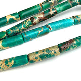 Rustic Blue-Green Imperial Jasper Cylinder Tube Beads, 13mm x 4mm, 1/2" Long, Natural Dyed Gemstone,  PACK OF 14  #LP-40