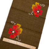 Meisen Brown-Olive Vintage Kimono Silk Piece from Japan 13.5" x 47"  #201