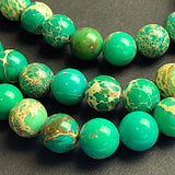 SALE Bright Green Imperial Jasper Round Beads, 8mm, 5/16", Natural Dyed Gemstone, Strand of 45 Beads  #LP-41