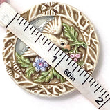 Bird Flying with Flowers, Hand Painted Art Stone Button by Susan Clarke 1.5" #SC-1077