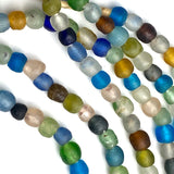 SALE Recycled Glass Rustic Beads from Ghana, Secret Beach Mix, 8-10mm, Strand of 60 Beads #GHL126