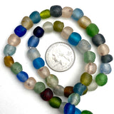 SALE Recycled Glass Rustic Beads from Ghana, Secret Beach Mix, 8-10mm, Strand of 60 Beads #GHL126