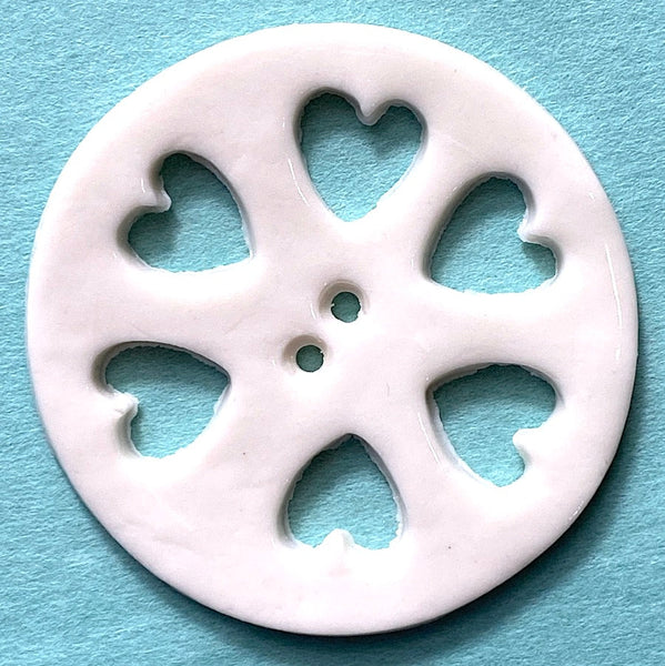 Heart Wheel Porcelain Cut-Out Large Handmade 2 Hole Button 1-1/2"