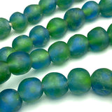 SALE Recycled Glass Large Dark Greens/Blues Beads from Ghana, 13mm, Strand of 50 Beads #GHL-719