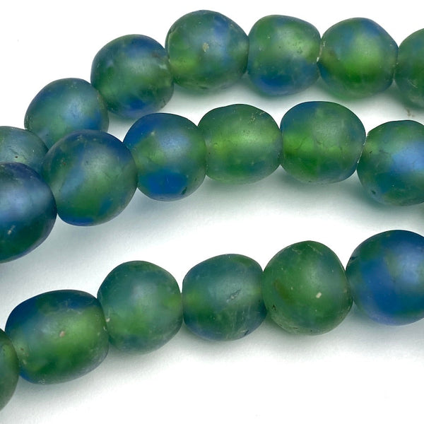 SALE Dark Greens/Blues Beads from Ghana,Recycled Glass Large, 13mm, Strand of 50 Beads #GHL-719