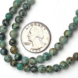 Green/Chocolate 'African Turquoise' Jasper, Small Round 6mm, 3/16", Small Hole, Pack of 30 Beads #L407