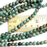 Green/Chocolate 'African Turquoise' Jasper, Small Round 6mm, 3/16", Small Hole, Pack of 30 Beads #L407
