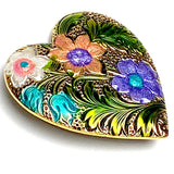 Heart w. Handpainted Flowers Metal Shank Back Button, 1" by Susan Clarke  #SC-120