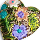 Heart w. Handpainted Flowers Metal Shank Back Button, 1" by Susan Clarke  #SC-120