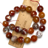 Large Coral Fire Agate Beads 16mm Round 5/8" Faceted 15" Strand,  #LP-103