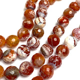 Large Coral Fire Agate Beads 16mm Round 5/8" Faceted 15" Strand,  #LP-103