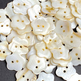 TEN Flower Shape Buttons White/Butterscotch MOP Shell, 2 Holes, 11/16" / 18mm #LP-104, Pack of TEN