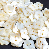 TEN Flower Shape Buttons White/Butterscotch MOP Shell, 2 Holes, 11/16" / 18mm #LP-104, Pack of TEN