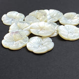 Large White Pearl Shell Flower with Etched Detail, 2-Hole Button, 1-1/8" / 28mm #LP-105