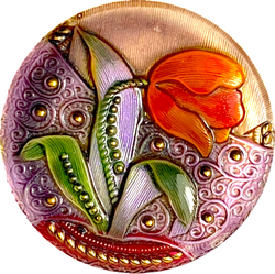 Tulip Button Handpainted by Susan Clarke Czech Glass Button Orange 1-1/4"  #SC582