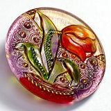 Tulip Button Handpainted by Susan Clarke Czech Glass Button Orange 1-1/4"  #SC582