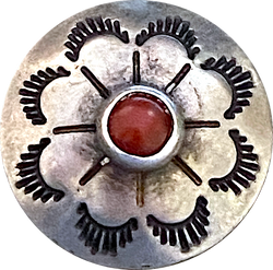 Desert Primrose 3/4" Concho Style Button, with "Coral" Stone, Shank Back  #SW-222