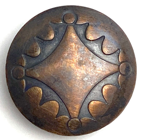 "Antique" Rustic Four Directions Dark Coppery Brass Concho Shank Back Button 7/8"  #SW-18