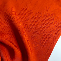 Liquid Drape Leaves Orange Jacquard Vintage Kimono Silk Pieces from Japan 14" x 27" #255