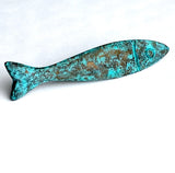 Re-Stocked, Long Fish Button, Copper / Green Patina, 2.25"  #L36737