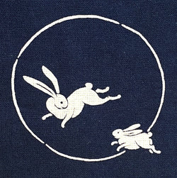 Re-Stocked, Bunny Panel from Japan, Rabbits on Indigo, 30 Different Scenes Per Panel 100% Cotton